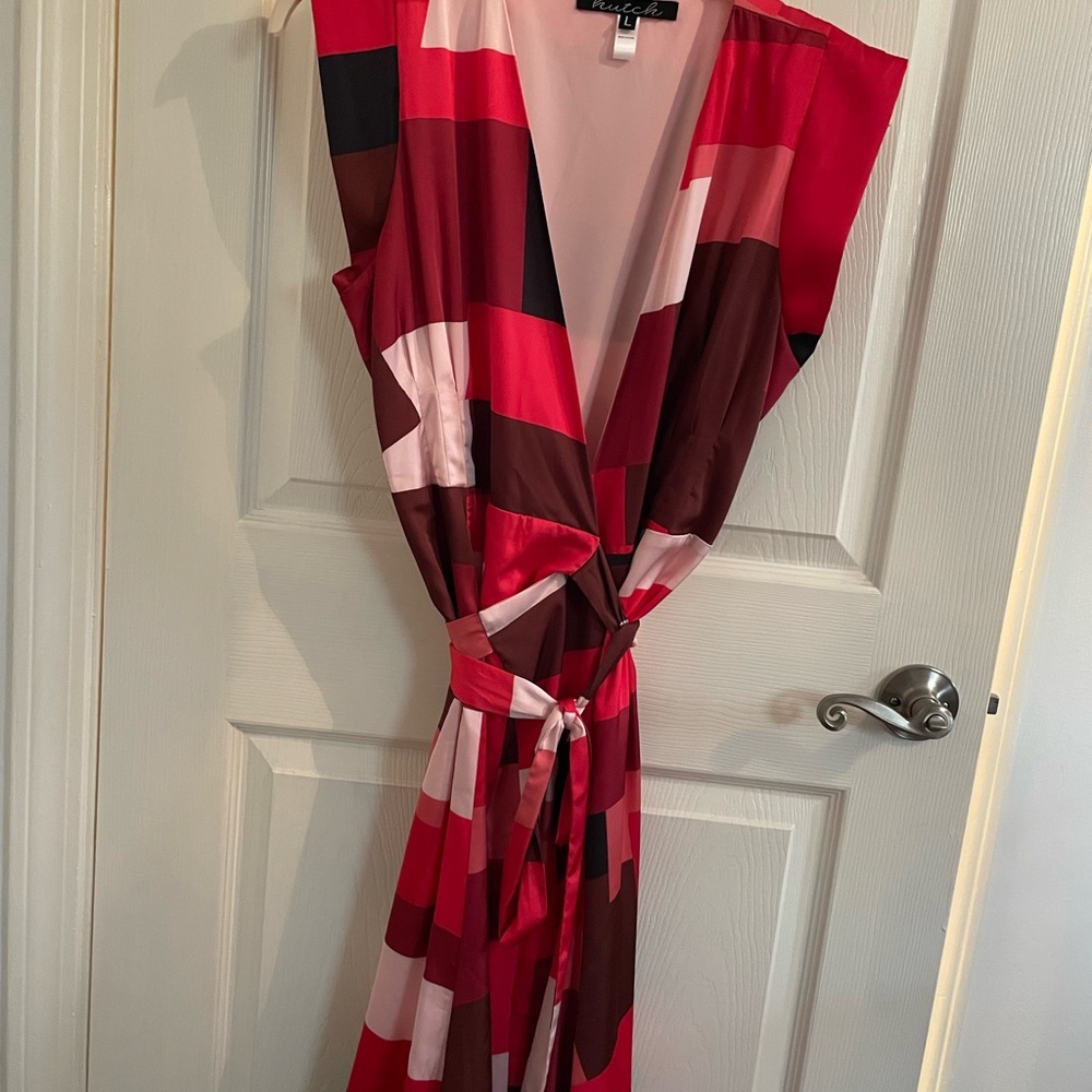 Hutch silk color block wrap dress